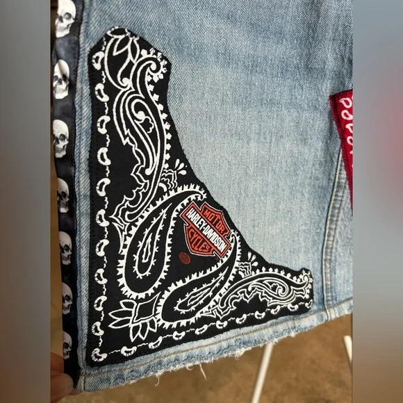 Harley Denim Patchwork Skirt with Bandana Accents - Picture 5 of 6